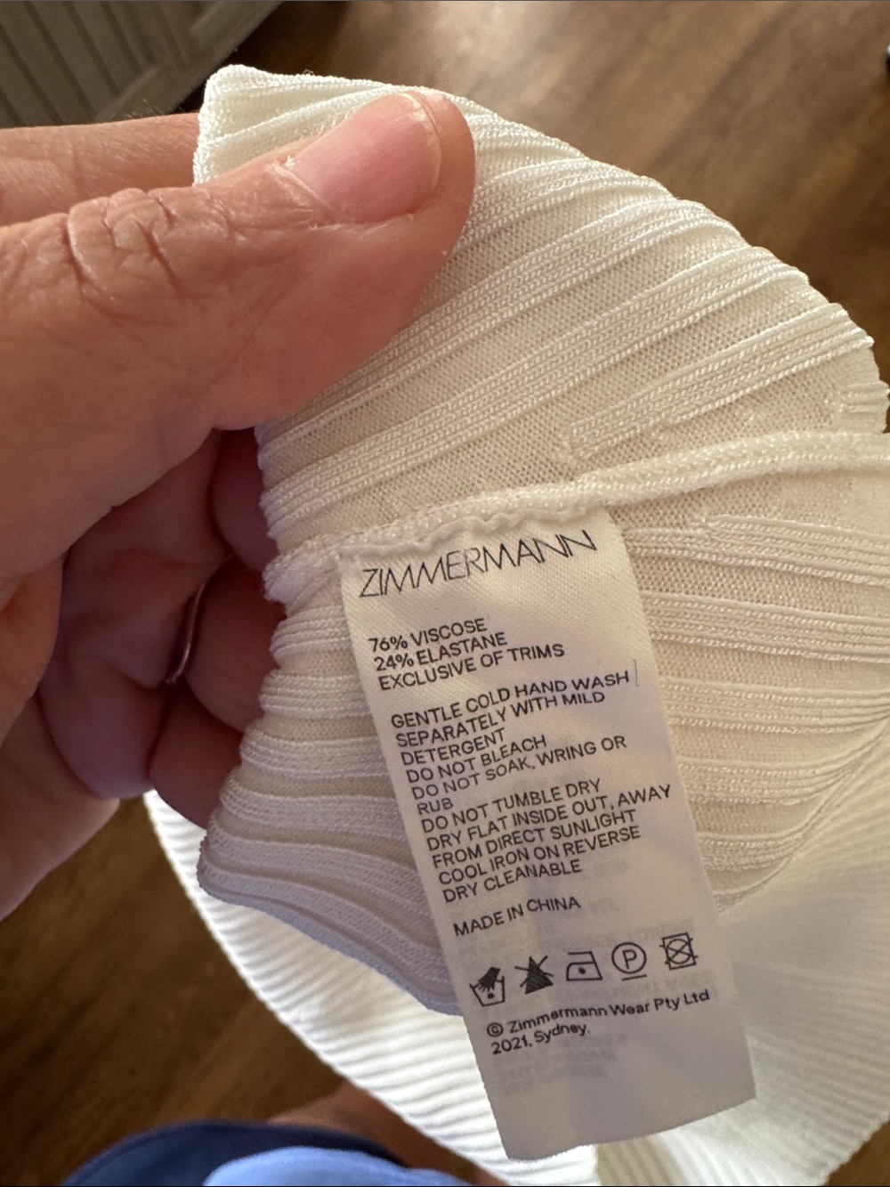 Zimmermann Cream One-Shoulder Ruffle Ribbed Top - Picture 5 of 5